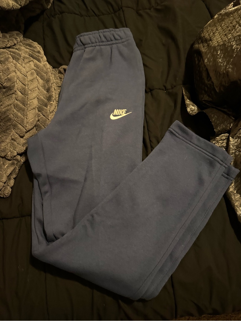 Nike Navy Blue Men's Fleece Joggers with White Swoosh